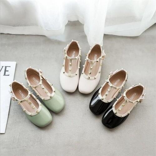 Girls high-heeled princess shoes autumn spring 2021 new girls high-heeled shoes fashion rivet cute high-heeled princess shoes