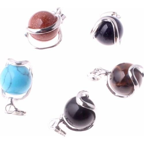 Wholesale 24pcs Rainbow Natural Stone Ball U-Shaped Loop Dynamic Balancing Transfer Pendant Necklace for Making Jewelry Free