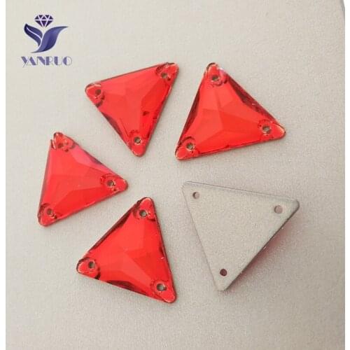 YANRUO Light Siam Top 3270 Triangle 16 22mm Sew On Red Rhinestones Glass Stones Decoration Clothes