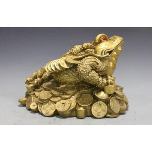 YM 311 China Pure Brass copper Feng Shui Yuanbao coin toad frog Attract Wealth Statue