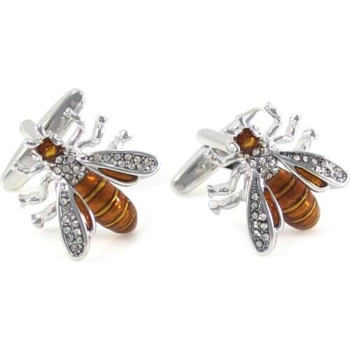 Brown Epoxy And Crystals Hornet Cuff Links Bee Cufflinks Fathers Day Birthday Cuff Links