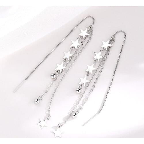 925 Sterling Silver Long Tassel Star Drop Earring for Women Brincos Pendientes femme Dangle Earrings eh063