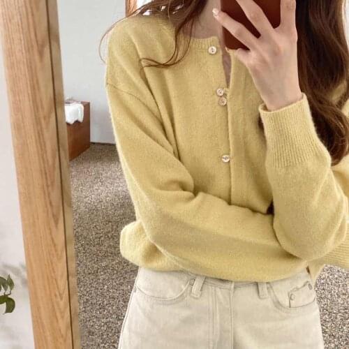 Korean-Style Early Autumn New Loose Gentle Wind Multi-Button round Neck Knitted Cardigan Short Sweater Coat Womens Cardigan