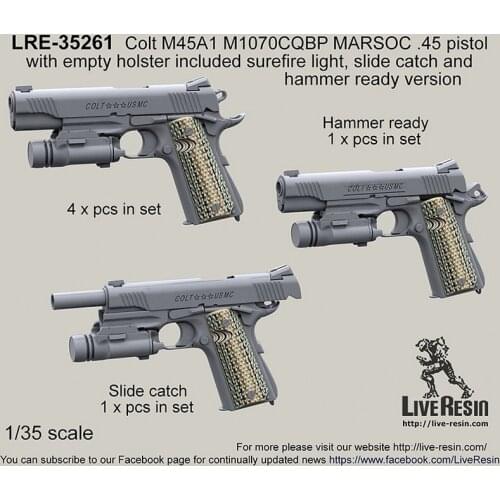 Live Resin LRE-35261 1/35 Colt M45A1 M1070CQBP MARSOC .45 pistol with empty holster