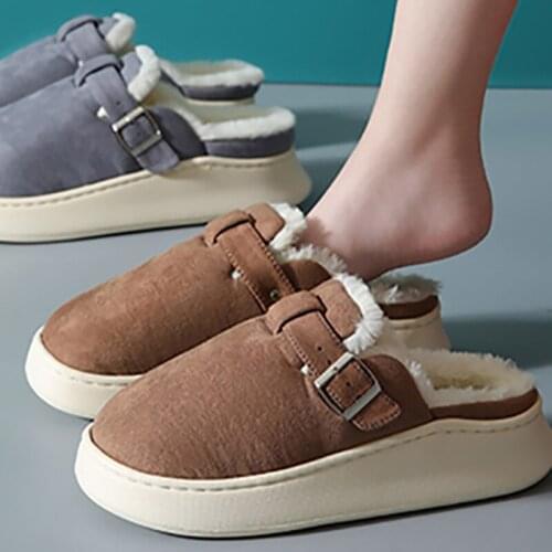 BOREE Winter Men Slippers New Cotton Plush Warm House Slippers EVA Soft Non-slip Platform Shoes Comfortable Casual Couples Shoes