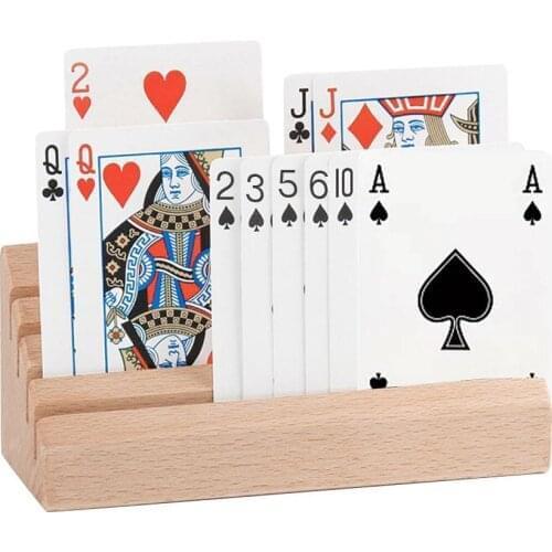 2PCS Trapezoid Wooden Playing Card Holder Hand Free Playing Cards Organizer Base for Children Adults Pocker Cards Accessories