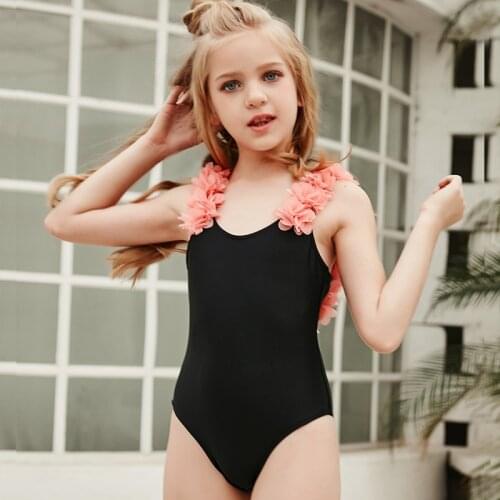 2021 One Piece Swimwear Baby Girls 3D Floral Straps Bathing Suit Backless Swimsuit Swimwear Swimming Suit Children Beach Wear