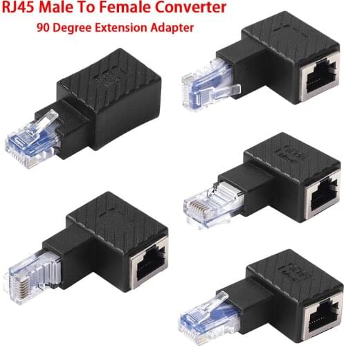 5pcs/lot RJ45 Male To Female Converter 90 Degree Extension Adapter for Cat5 Cat6 LAN Ethernet Network Cable Connector Extender