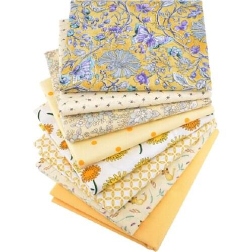 8pcs Yellow Cartoon Cotton Printed Cloth Sewing Quilting Fabrics for Patchwork Needlework DIY Handmade Material Kids Bed Fabrics