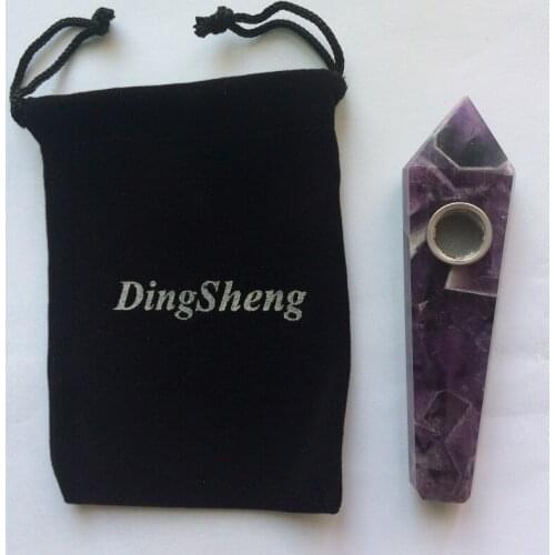 Dream Amethyst Smoking pipe Natural Purple Crystal Cigarette Tobacco Holder With Metal Bowl Filter and Velvet Pouch