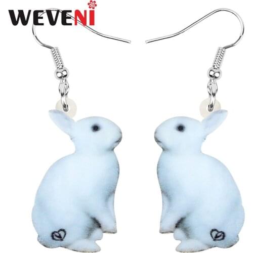 WEVENI Acrylic Easter White Hare Rabbit Bunny Pet Earrings Farm Animal Dangle Drop For Women Girls Kids Classic Festival Gift