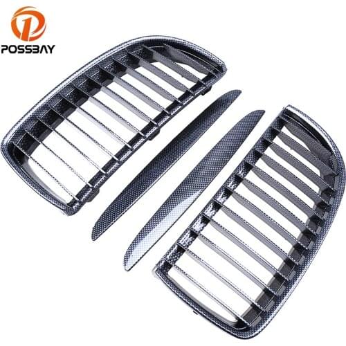 POSSBAY Imitation Carbon Fiber Car Front Bumper Mesh Grille Grills For BMW 3-Series E90 Sedan 2005-2008 Pre-facelift Car Styling