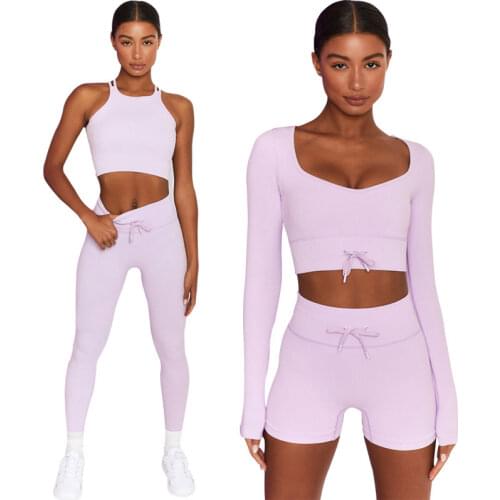 Seamless Women Yoga Set Workout Shirts Sport Pants Bra Gym Clothes Short Crop Top High Waist Running Leggings Sports Tracksuit