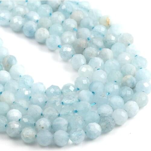 Natural Stone Beads Section Round Aquamarine Punch Loose Beads For Jewelry Making DIY Necklace Bracelet Earrings Accessory
