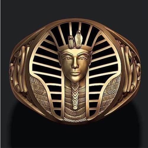 Egyptian Pharaoh Tutankhamun Rings For Men Vintage Fashion Yellow Gold Filled Wedding Jewelry Male Finger Ring