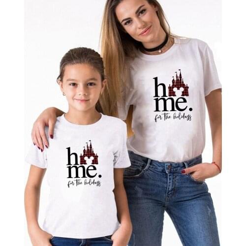 Disney Printed Family Matching Clothes Summer Short Sleeve Casual White O-neck Tshirts Harajuku Family Matching Outfits
