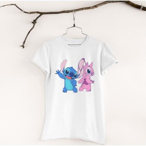 T-Shirt Women Kawaii Fashion Outdoor Japanese Style Summer New Products Tshirt Female Disney Lilo & Stitch Cartoon Pattern Print