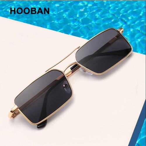 HOOBAN 2021 Classic Rectangle Sunglasses Women Luxury Metal Square Lady Sun Glasses Retro Steampunk Shades UV400