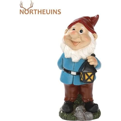 NORTHEUINS 20cm Resin Lantern Dwarf Figurines For Interior Nordic Creative Decorative Figures Statue Home Living Room Decoration