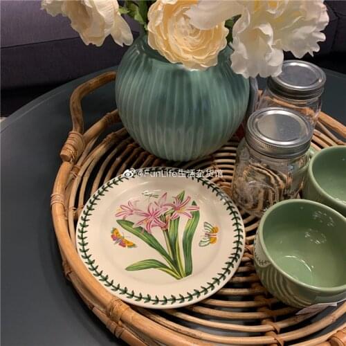 British Retro Flower Leaves Ceramic Plate Lily Dessert Plate Breakfast Plate Dish