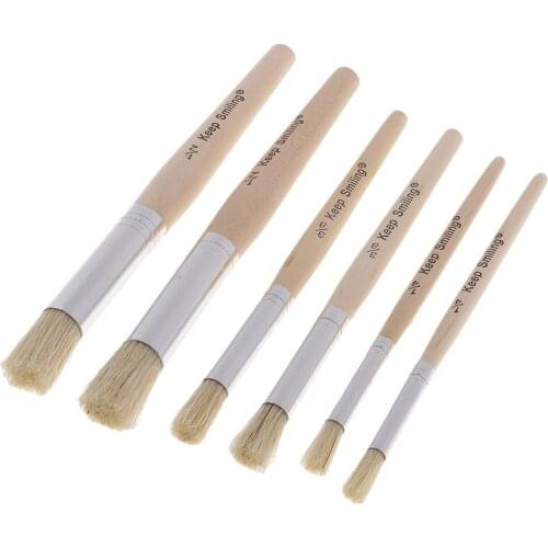 6 Pieces Round Wood Handle Bristle Hair Oil Gouache Watercolor Acrylic Painting Brush Brushes for Art Supplies
