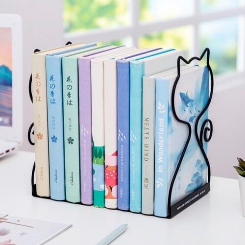 2PCS/Pair Kawaii Rabbit Cat Metal Book Holder Desktop Bookends Desk Organizer Stand Shelf Office School Stationery