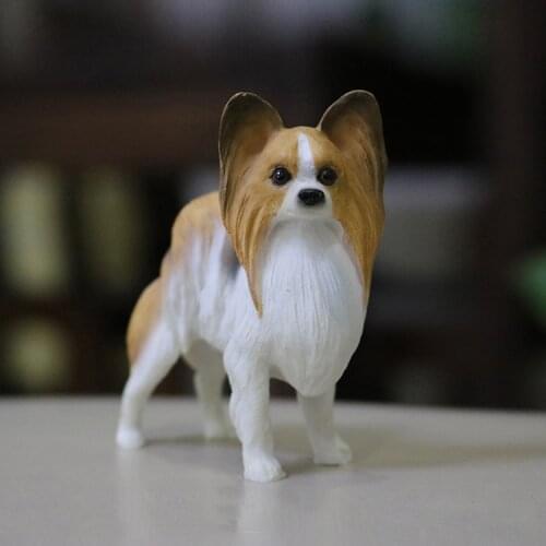 JJM Papillon Dog Pet Figure Canidae Animal Model Canis Lupus Familiaris Toys Crafts Souvenirs Gift Car Decor Simulation Unisex