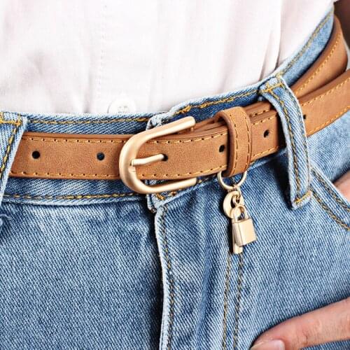 Fashion Women Belt Gold Metal Tassel Key Lock Belt Female Casual Leather Belt Jeans Decorative