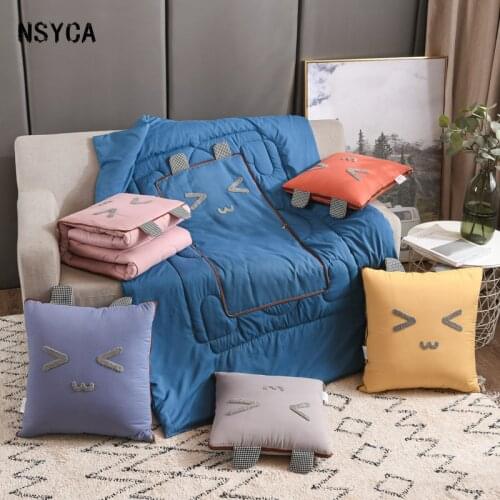 Cartoon Pillow Blanket Thick Plush Fold Air Condition Blanket 2-in-1 Pillow Travel Blanket Filled PP Cotton Pillow Home Decor