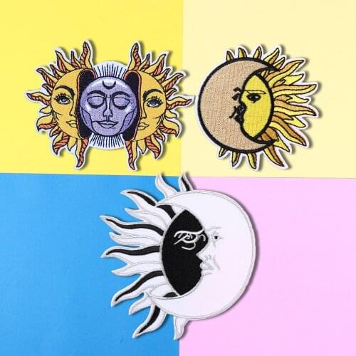 Cartoon The combination of the sun and the moon Patches Badges Iron On Patches For Kids Clothing Stickers T-shirt Jeans Applique