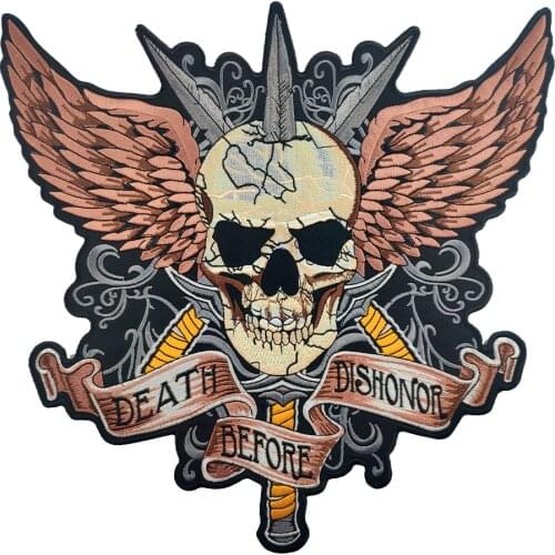 Iron Patches For Clothing Death Before Dishonor Large Skull Embroidered Iron On Patches Motorcycle Club Biker Patch For Jacket