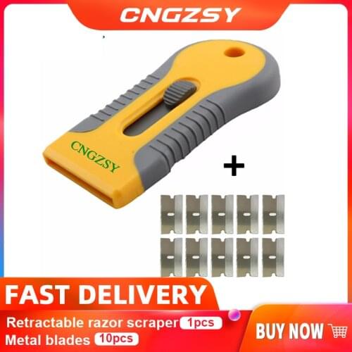 Razor Scraper Plastic Handy 10pcs Single Edge Stainless Blades Glass Oven Removal Tool Car Wrapping Glue Cleaning Scraper K07