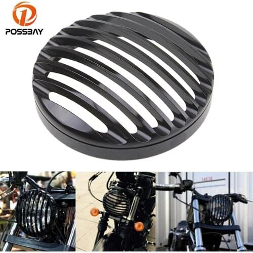 POSSBAY 5-3/4" Motorcycle Headlight Grill Cover Aluminum Cafe Racer Lighting For Harley Touring Sportster XL 883 1200 2004-2014