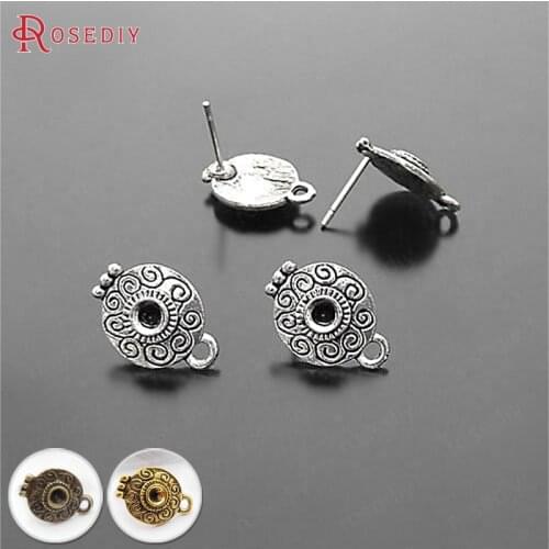 18356)20PCS 15*10.5MM Antique Style Alloy and Steel Needle Stud Earrings Diy Handmade Jewelry Findings Accessories Wholesale