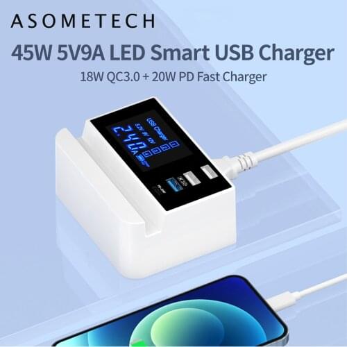 20W PD Type C USB C Fast Charger for iPhone 12 18W QC3.0 Phone Charger Adapter Station 4 Ports Digital Display Smart USB Charger