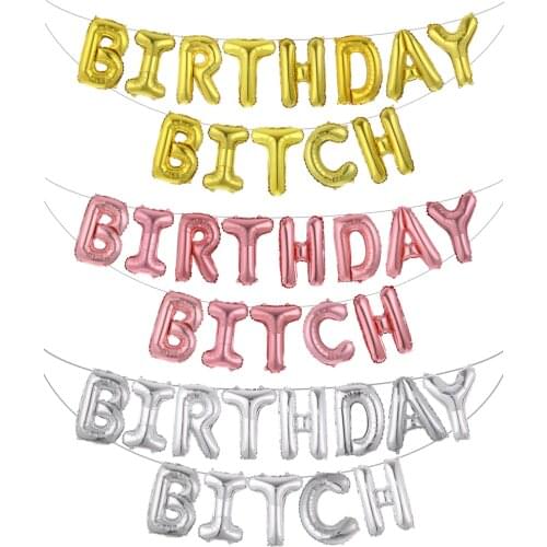 1set 13pcs rose gold 16inch birthday bitch letter balloons foil ballon for adult birthday party decorations tricky birthday gift