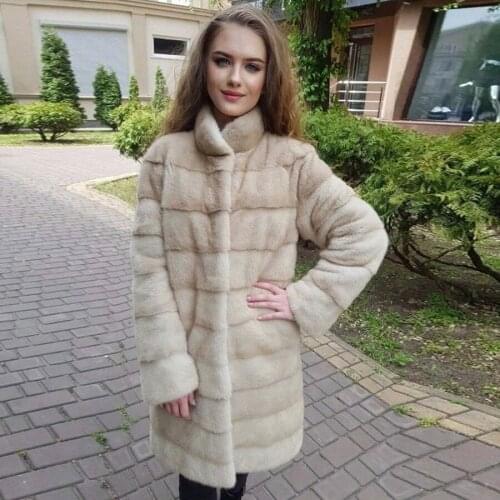 2021 NewStyle Mink Fur Coat Womens 100% Real Fur Jacket Genuine Leather Fur Jacket Full Sleeves Overcoat High-Quality