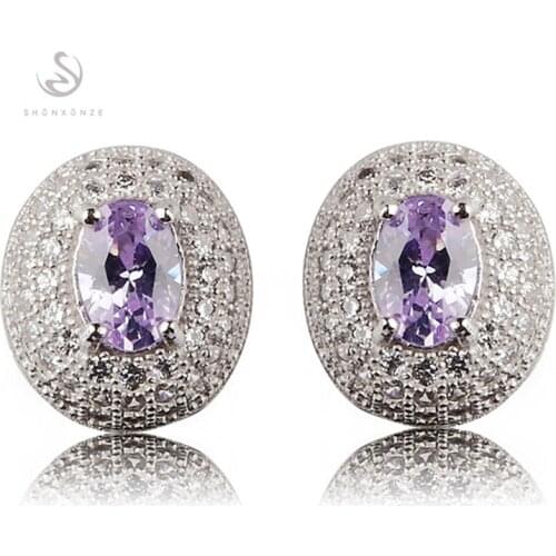 SHUNXUNZE Cute Engagement Wedding Stud earrings Jewelry & Accessories for women Light purple Cubic Zirconia Rhodium Plated R3183