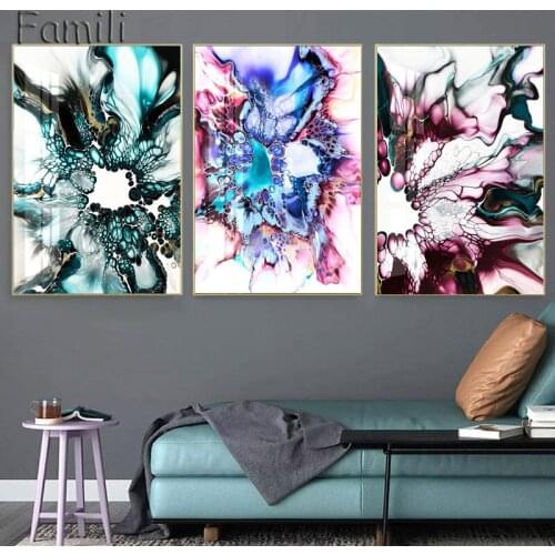 Nordic Abstract color spalsh blue golden canvas painting poster and print unique decor wall art pictures for living room bedroom