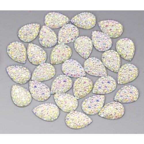 Teardrop Shape AB Crystal Rhinestones Glitter Resin Flat Back Gems For Clothes AB Rhinestone Cabochons DIY Wedding Dress Crafts