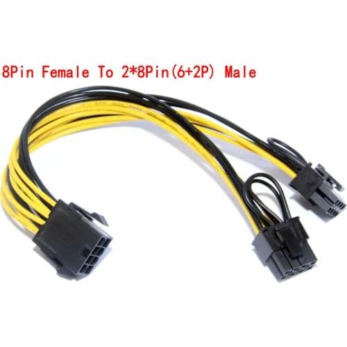 CPU Graphics Video Card Power Extension Cable 18AWG 20CM PCI-E PCIe 8P Female To Dual 2*8Pin (6+2P) Male Power Cable Cord