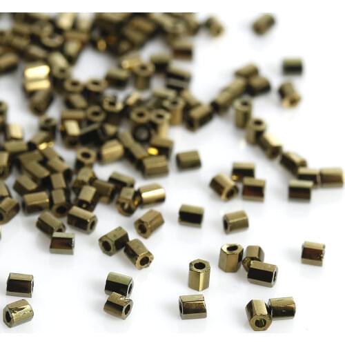 DoreenBeads Japanese Glass Seed Beads Hexagon dull gold color About 2mm x 2mm,Hole: Approx 0.8mm,10 Grams(Approx 140 PCs/Gram)