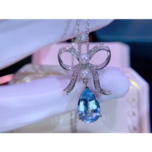 H710 Fine Jewelry Real Pure 18K Gold Jewelry AU750 Natural Aquamarine 3.35ct Pendants for Women Fine Necklace