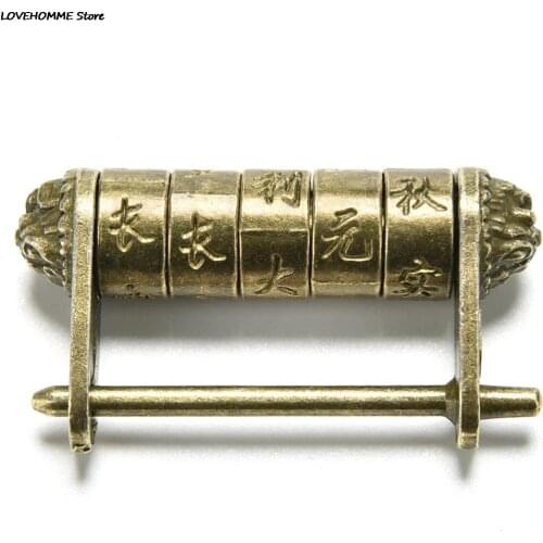 Antique Vintage Zinc Alloy Chinese Old Style Lock Jewelry Chest Box Code Password Lock Padlock for Wood Suitcase Drawer Cabinet