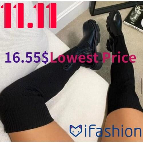 2022 Big Size 36-43 Over The Knee Boots High Quality Winter Women Thick Heels Round Toe Ladies Shoes Ytmtloy Botines De Mujer