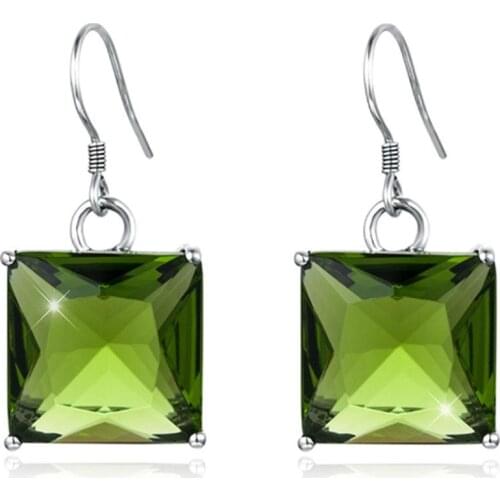 Szjinao 925 Sterling Silver Earrings For Women Emerald Cut Peridot Gemstone Earring 18K White Gold Plated Fine Jewelry Factory