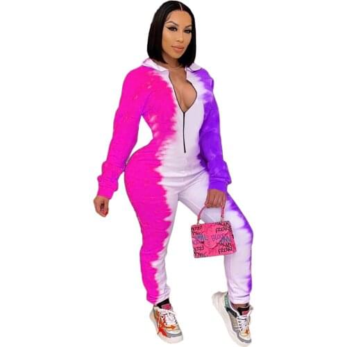 Casual Print Tie Women Jumpsuit Bodysuit Women Front Zipper Long Romper Women Jumpsuit Overalls