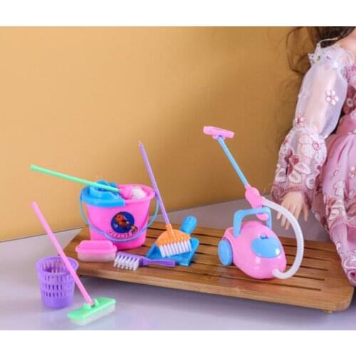 ZWSISU 9Pcs/Set Doll Barbiees Furniture Household Cleaning Tools Doll Accessories For Kids Generation Education Toy
