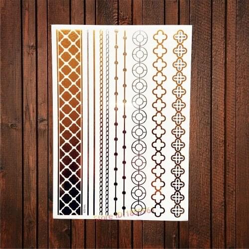 1PC Grid Fake Metallic Gold Temporary Tattoo Bracelet Jewelry Stickers AYH-024 Henna Chains Golden Flash Waterproof Tattoo Paste
