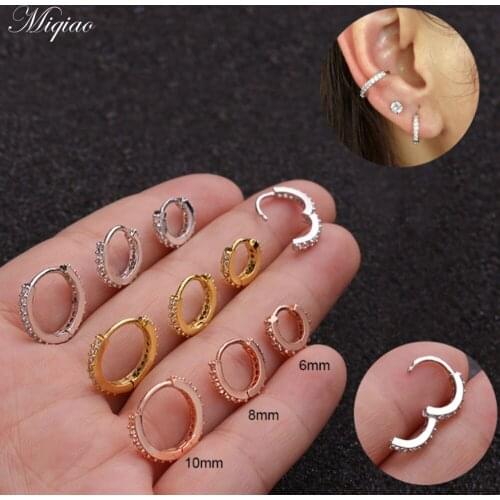 Miqiao 2pcs New Creative Stainless Steel Zircon Round Earrings 6mm-10mm Exquisite Body Piercing Jewelry